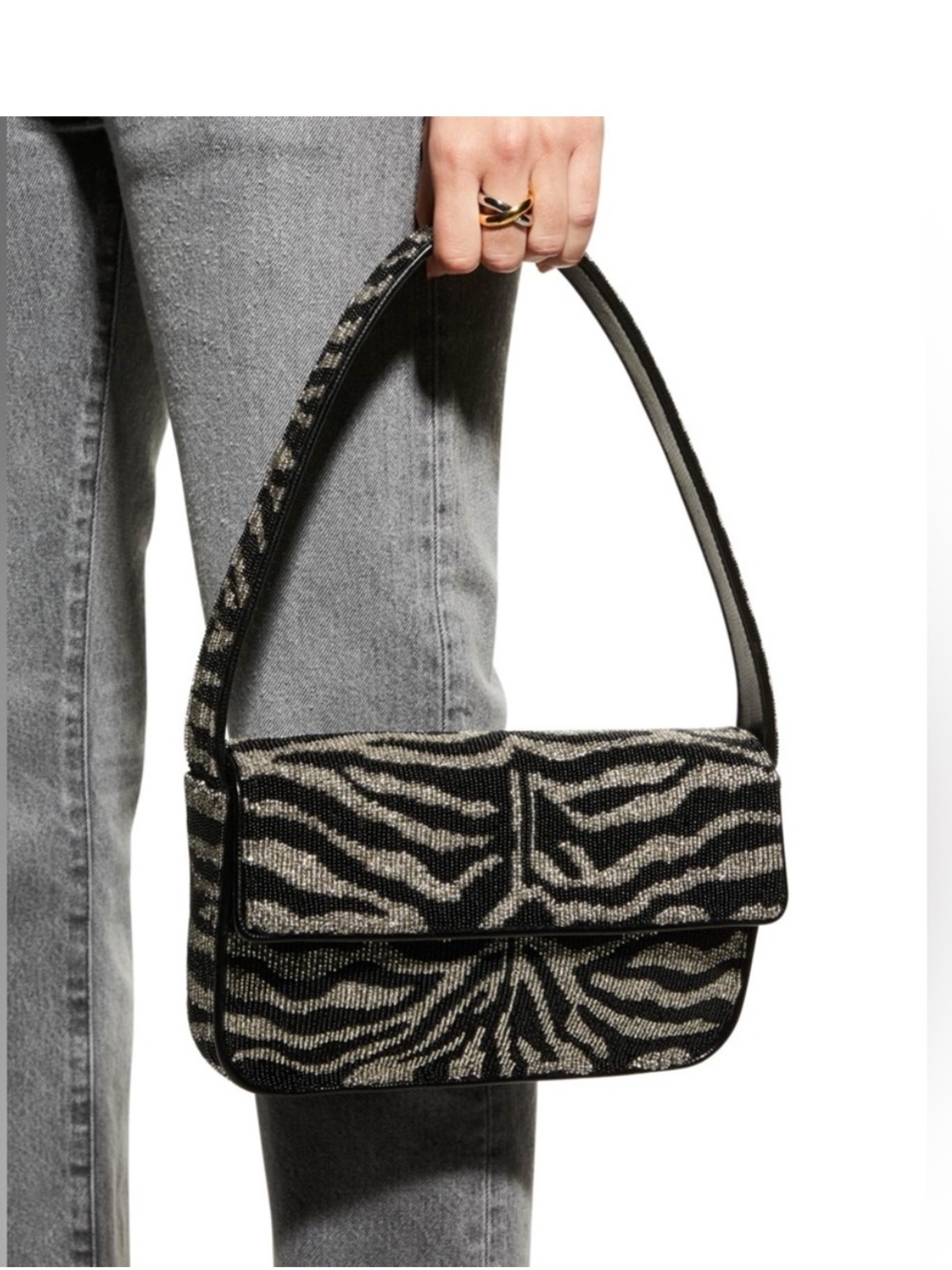 Staud Tommy Beaded Bag in Zebra Black White